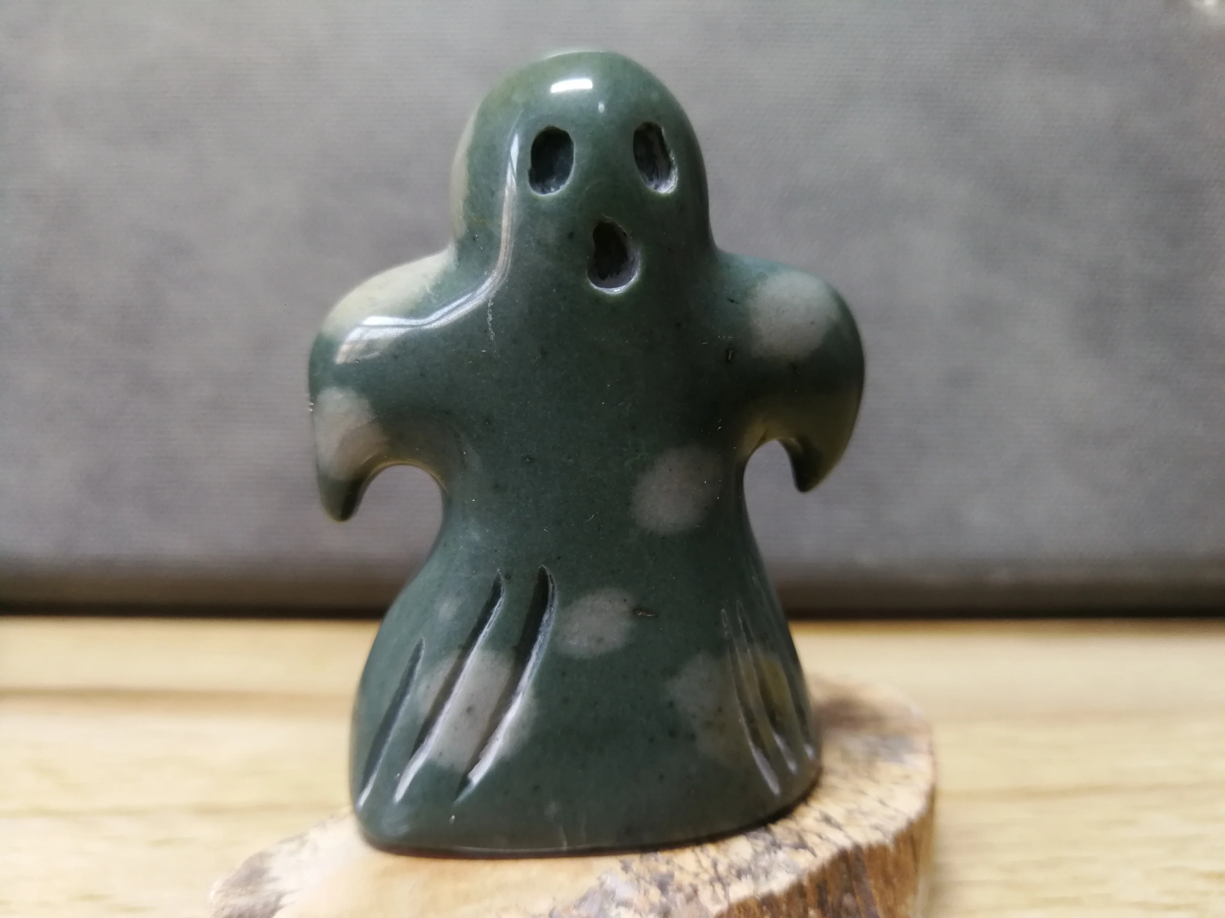 

56.1g；Natural green opal, crystal carved ghost, magic energy-24