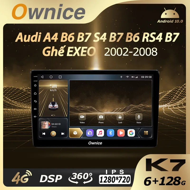 

K7 Ownice 6G+128G Android 10.0 Car Radio For Audi A4 2 3 B6 B7 2000 - 2009 S4 RS4 Multimedia Video Audio 4G LTE GPS Navi 360 BT