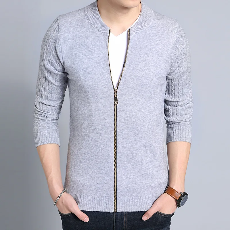 Повседневный Однотонный свитер на молнии длинный для мужчин тонкий модный