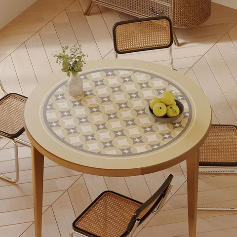 Круглая скатерть для стола с геометрическим рисунком, водонепроницаемая и маслостойкая круглая кожаная защитная накладка на стол в стиле ретро