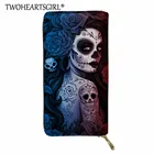 Женский кошелек Twoheartsgirl, с изображением Дня мертвых, в готическом стиле, длинный кожаный кошелек-клатч