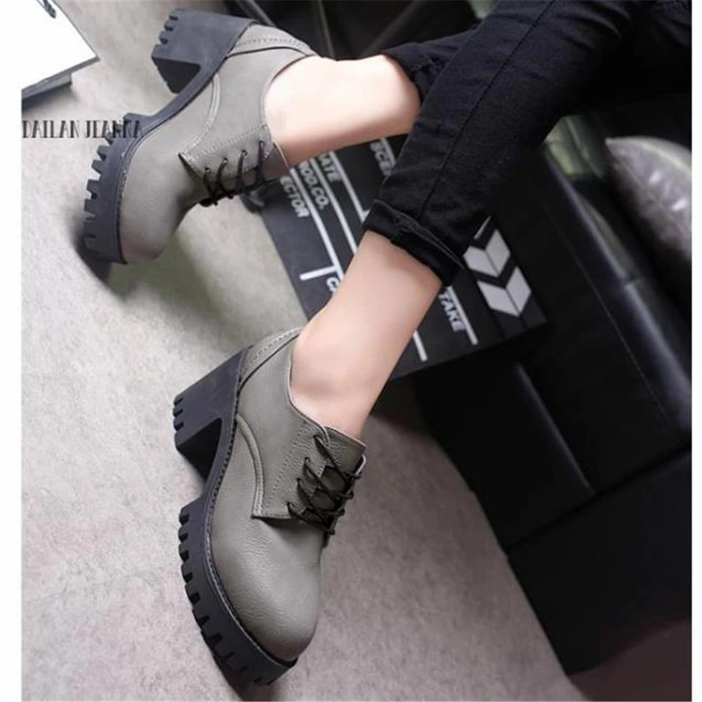 Британская женская обувь 2020 г. Осенние тонкие туфли на толстой подошве в стиле