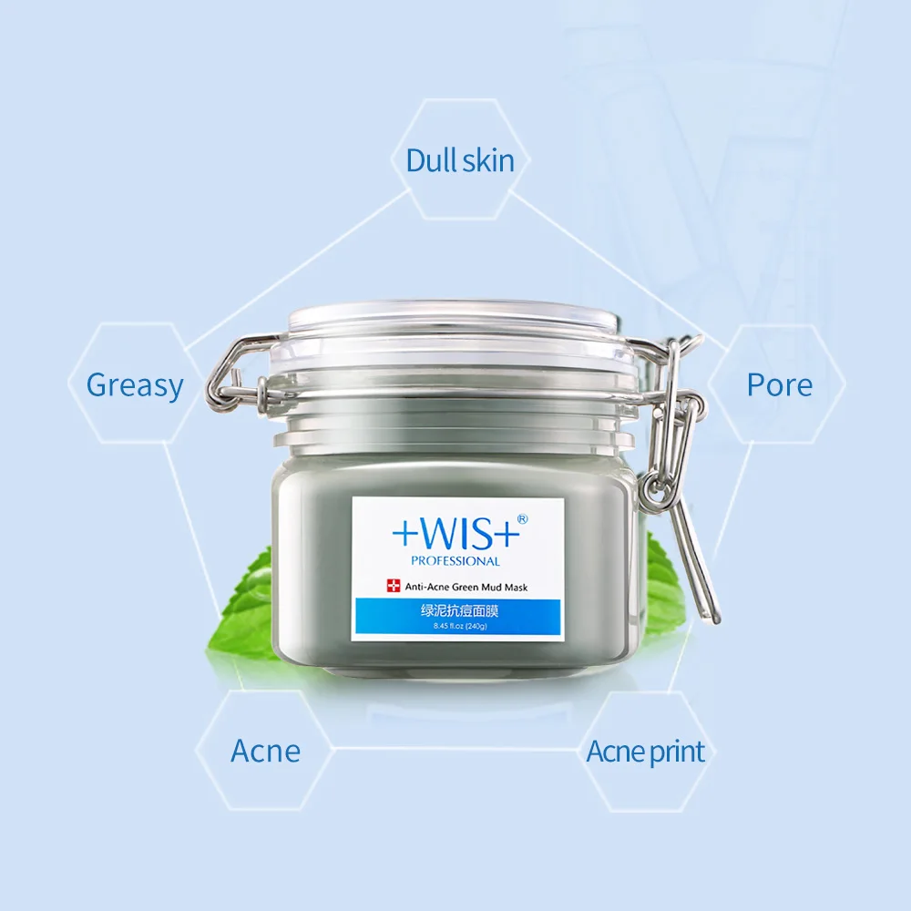 Маска для лица WIS из зеленой глины минералы контроль жирности лечение акне