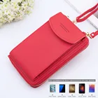 Женский кошелек, однотонная кожаная наплечная сумка с ремешком, большой кошелек с отделениями для карт, 2021