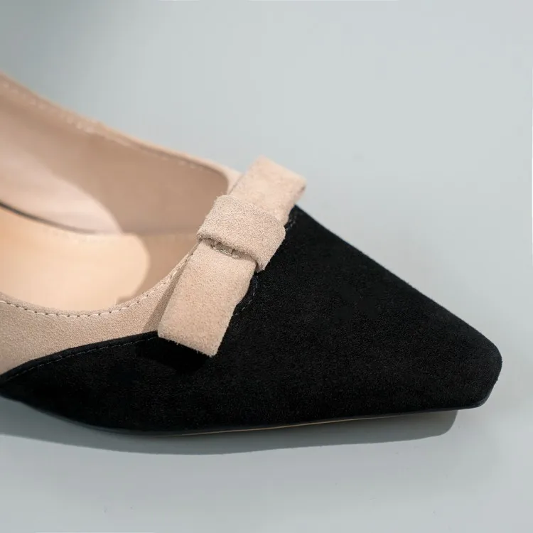 Туфли женские классические на каблуке-шпильке квадратный носок бант высокий