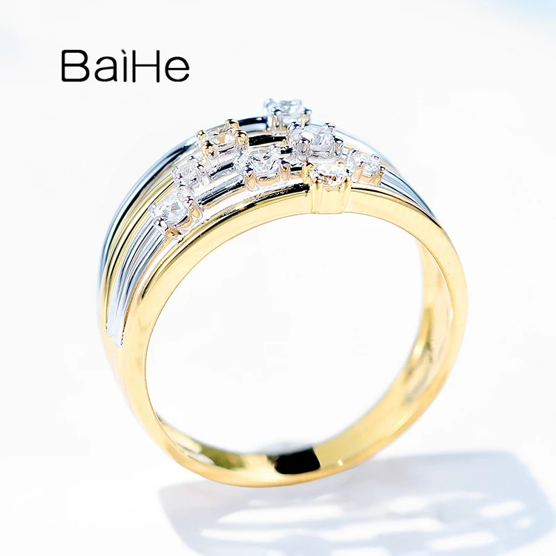 Кольцо с бриллиантами BAIHE белое + желтое золото 14 к 0 30 карат H/SI круглые ювелирные
