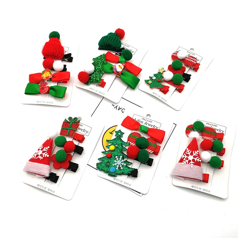 2 ~ 4 шт./компл. Милая Рождественская заколка для волос конфеты Санта-Клаус Шляпа