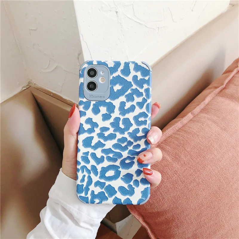 

SZELEYIZHI Fashion Blue Leopard Print Phone Case for iPhone 12 Mini 11 12 Pro X Xr XS Max 7 8plus Vintage Frosted Soft TPU Cover