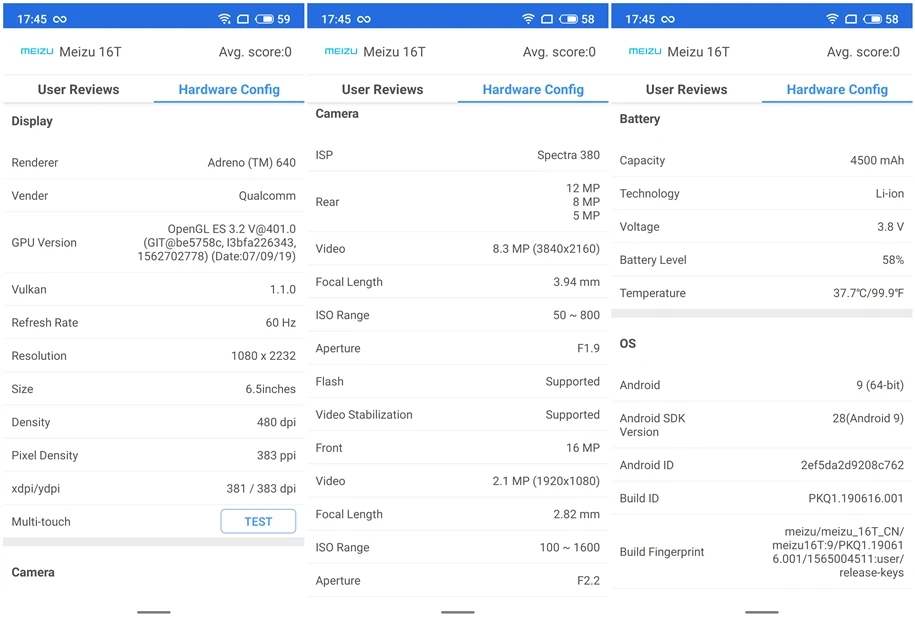 Meizu 16T VOLTE 4 аппарат не привязан к оператору сотовой связи 6G/8G 128G/256 г Snapdragon 855 Octa Core 6," FHD+ безрамочный экран с Экран 3 задних Камера сотовый телефон