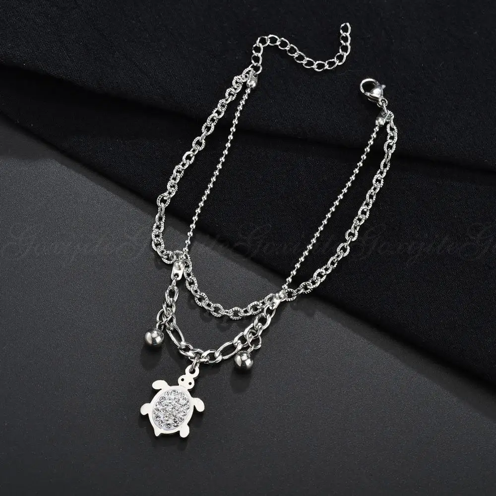 Goxijite Cute Turtle Double Layer Bangle Bracelet Stainless Steel CZ Stones Charm Adjustable Jewelry Kids Gift | Украшения и