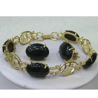 free shipping hot sell new natural black rich jade earrings bracelet set watch quartz stone cz crystal