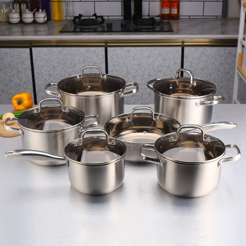 

6pcs Stainless Steel Cookware Utensil Sets With Lids Kitchen Cookware Set Cooking Pots And Pans Casseroles Frypan Saucepan HWC