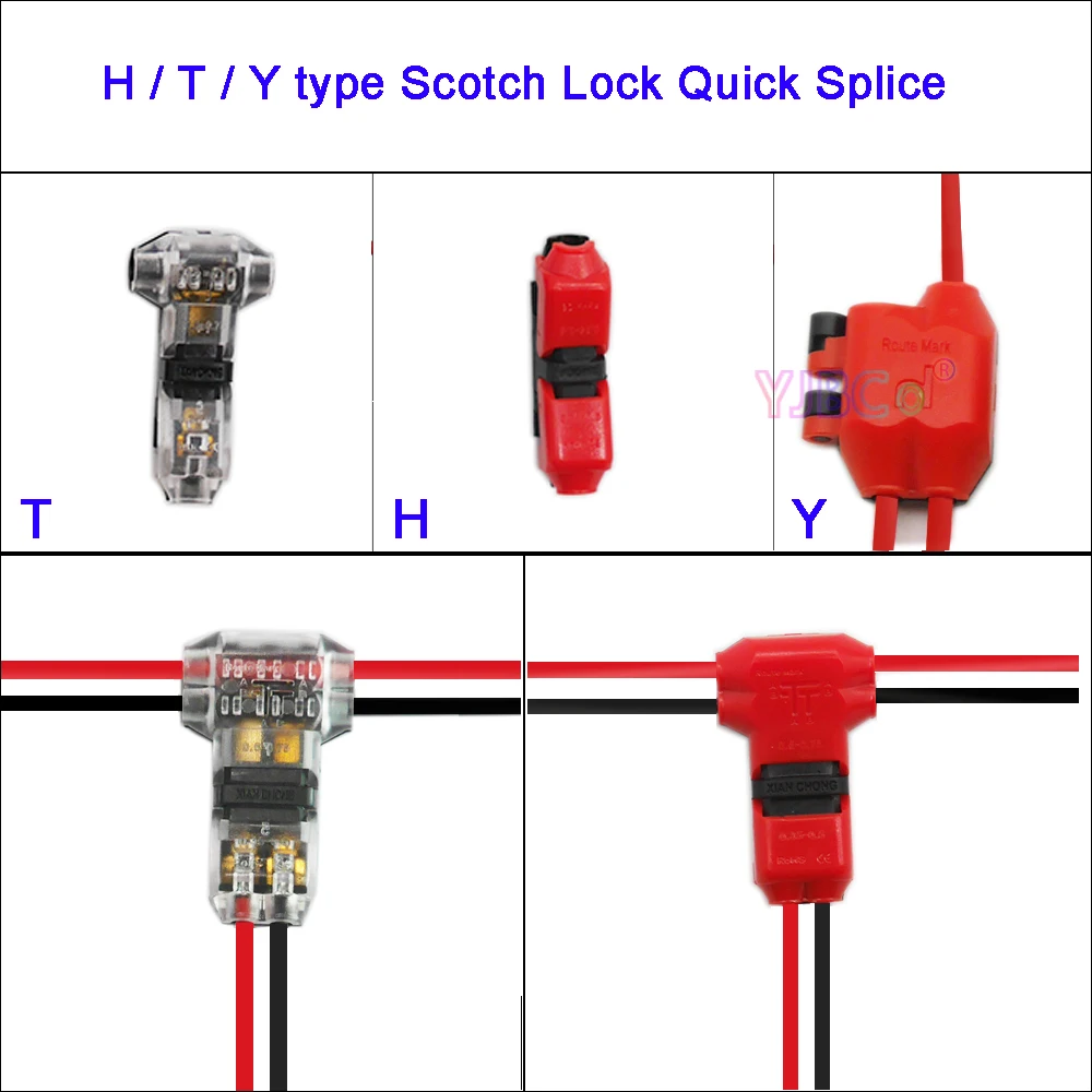 

5PCS 24-20AWG Cable Wire Scotch Lock Quick Splice H/T/Y type 1pin/2pin Connectors for Terminals Crimp Electrical Car Audio