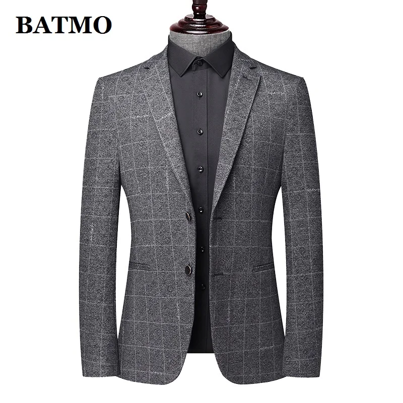 BATMO 2021 new arrival plaid casual men blazer ,mens suit jacket blazers plus-size M-4XL 2257