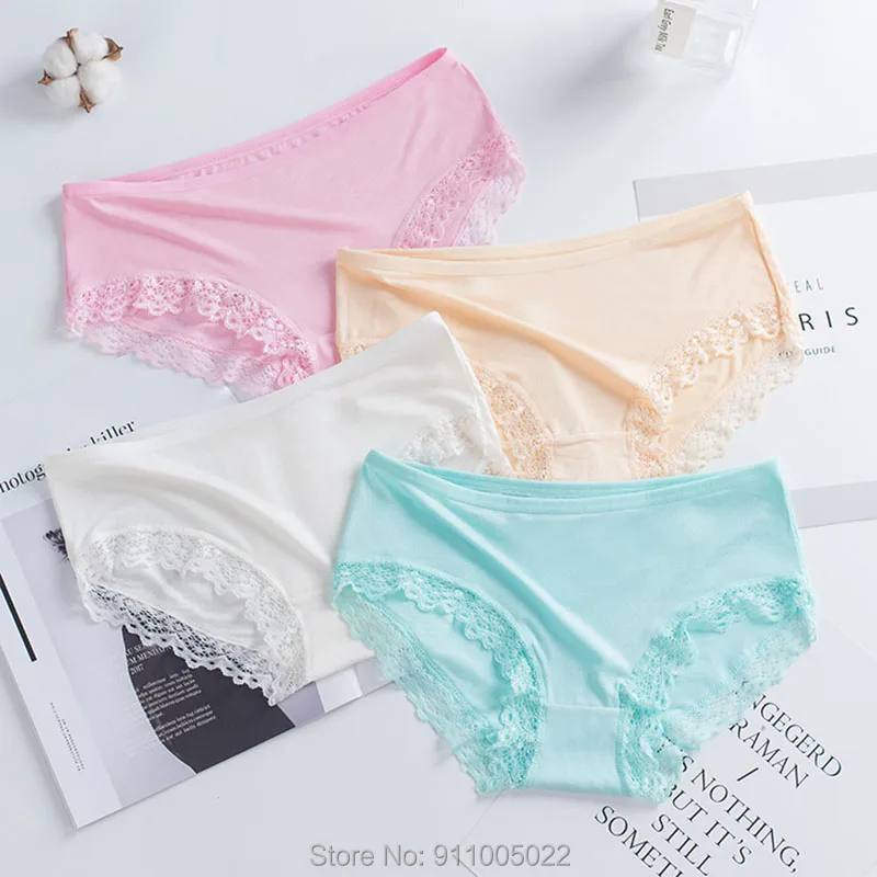 

3PCS/Lot Women's Panties Comfort Young Girl Underpants Floral Lace Briefs For Girl Low-Rise Solid Color Pantys