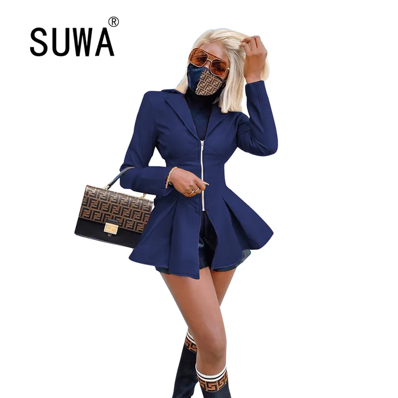 

Hot Recommend Style Solid Color Women Elegant Office Wear Zipper Long Sleeve Coats And Jacket Ladies Tops French Style