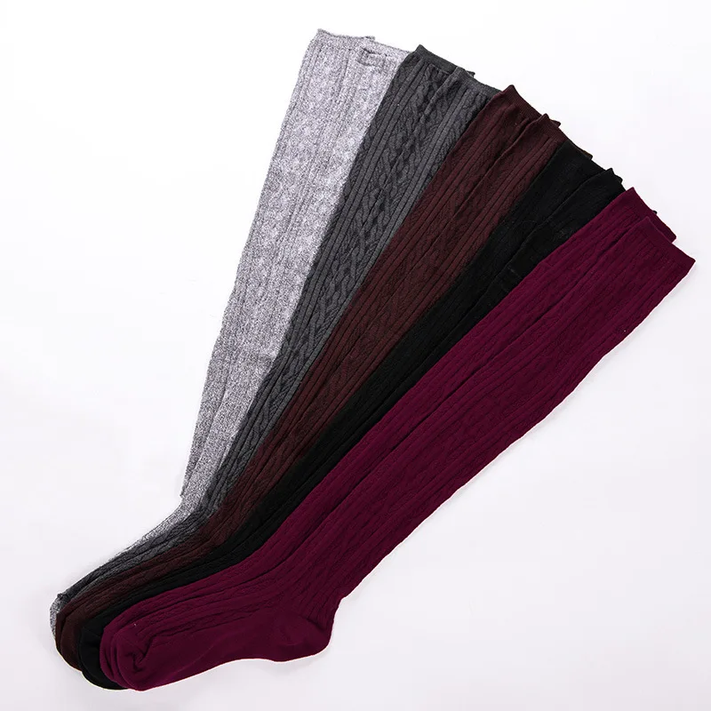 Женские зимние хлопковые плотные вязаные чулки выше колена шерстяные теплые до