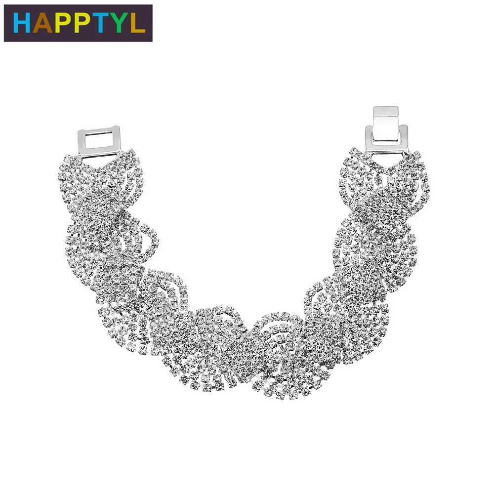 

HAPPTYL 1Pcs Bridal Jewelry Simulated Rhinestone No Stretch Bracelet Silver/Gold