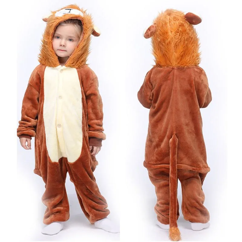 Пижама детская фланелевая с капюшоном кигуруми и мультяшными