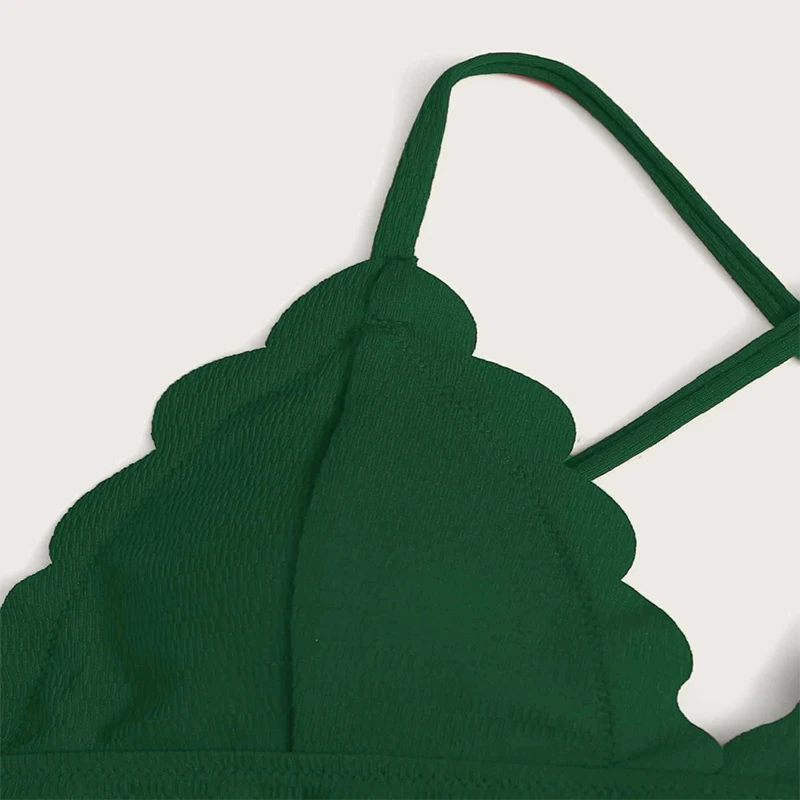 

Sexy Solid Bikini Set Swimsuit Women 2020 New 2 Pieces Swimwear Ladies Push Up Bikini Scallop Cut Flowers Bathing Suit Separate