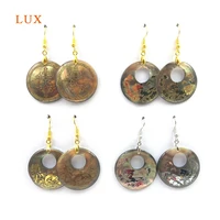 carved natural abalone shell elegant earrings round coin shape pattern vintage gold sliver earring for women jewelry finding
