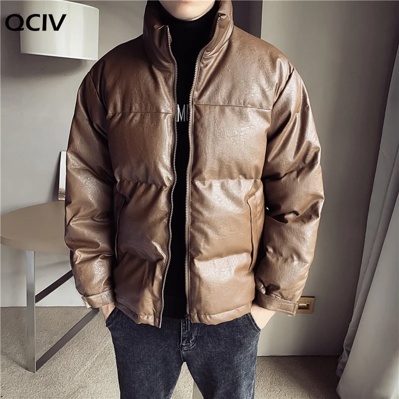 Fall Winter Cotton-padded Men's PU Leather Jacket Casual Slim Bomber Jacket Men Warm Parka Mens Winter Jackets And Coats