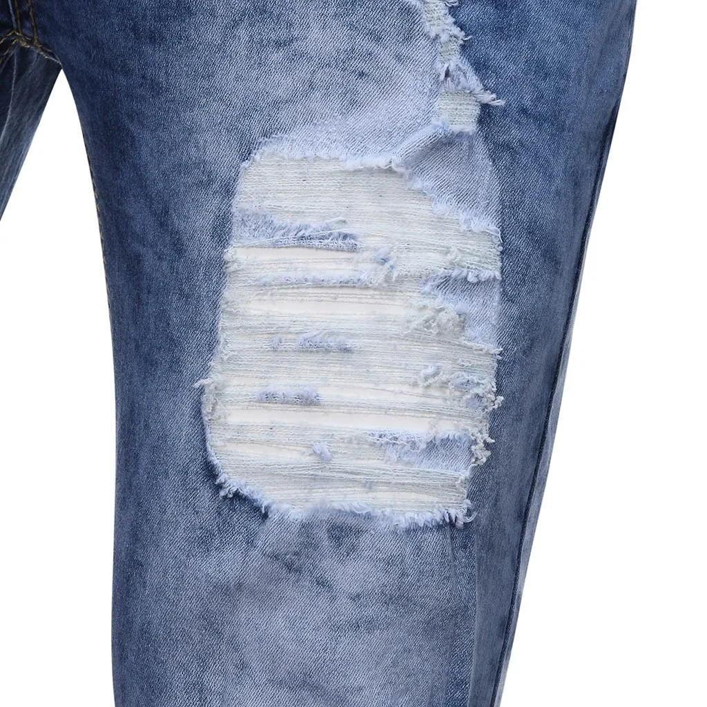 Рваные джинсы для мужчин повседневные облегающие брюки slim Fit из денима в
