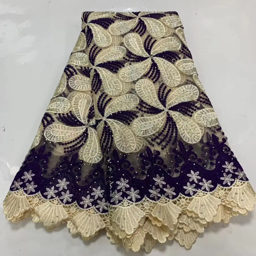 Nigerian Lace Fabric 2020 High Quality Materials African Fabrics Tulle French with Stones for Dress 5 Yards | Аксессуары для