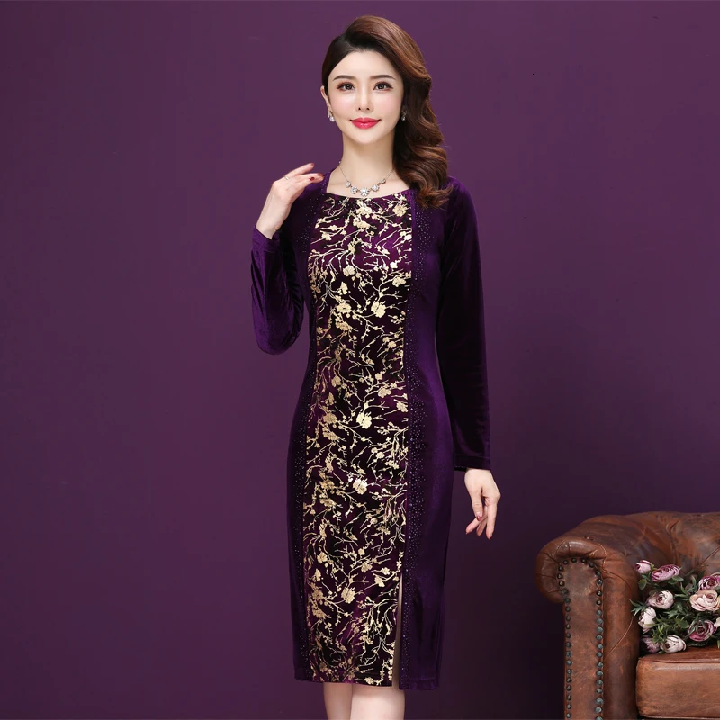 Женское платье 2019 осень зима в винтажном стиле с О образным вырезом длинным