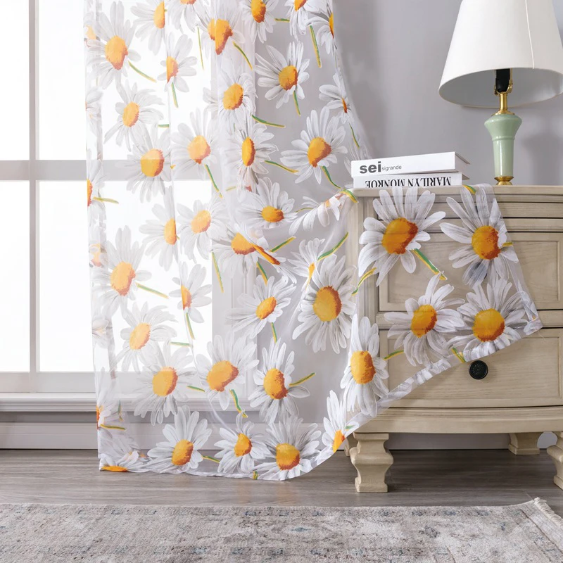 

Sun Flower Tulle Curtains for Living Room Bedroom Kitchen Yellow Floral Voile Sheer Curtains for Window Treatment Drapes Blinds