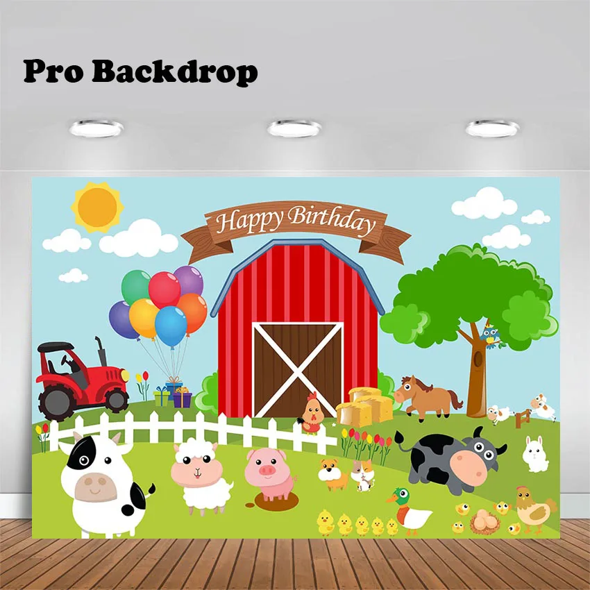 Тема фермы фон для фотосъемки красный сарай трактор воздушные шары забор