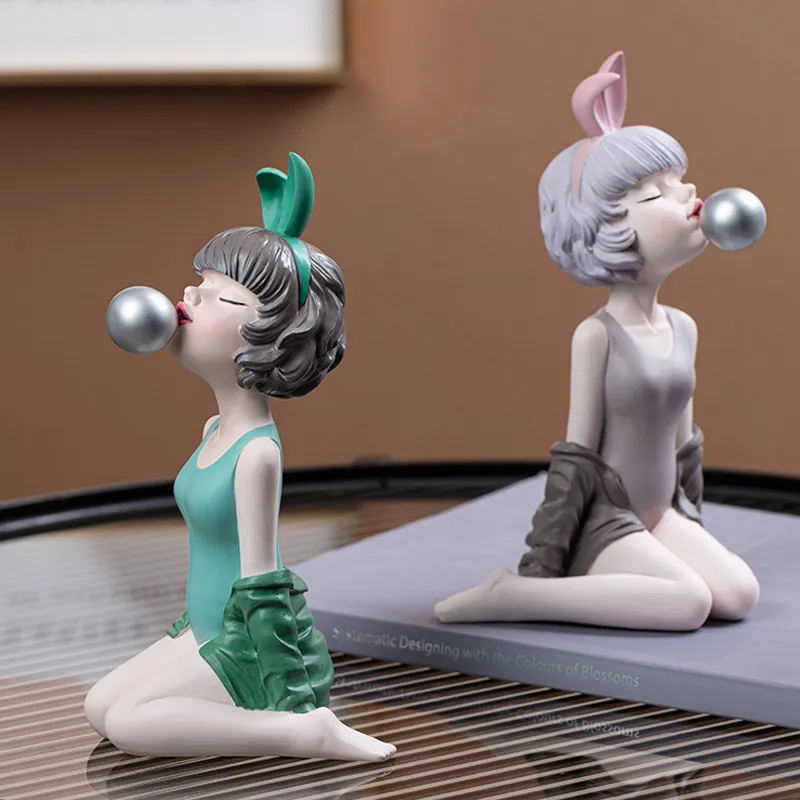 

Nordic Bubble Rabbit Girl Resin Sculpture Home Living Room Porch Decoration Girl Room Decoration Crafts Friend Birthday Gift