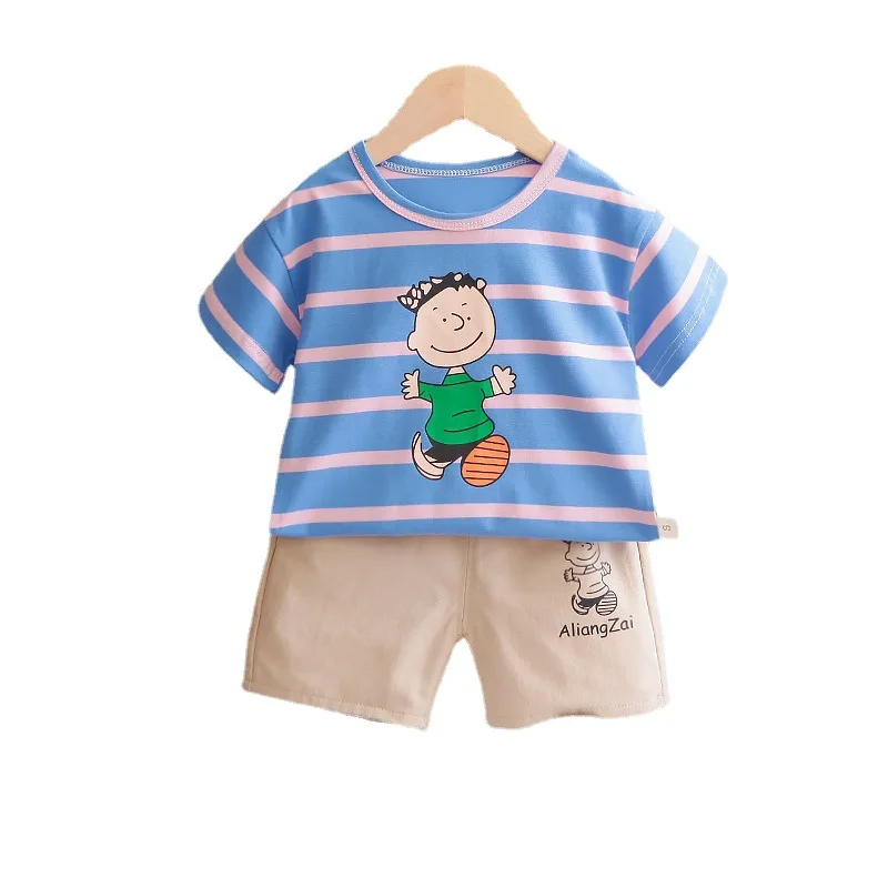 

Baby Boy New Summer Clothes Suits Toddler Girls Cartoon Color Striped T-Shirt+Shorts 2-piece Outfits Kids Casual Clothing Set