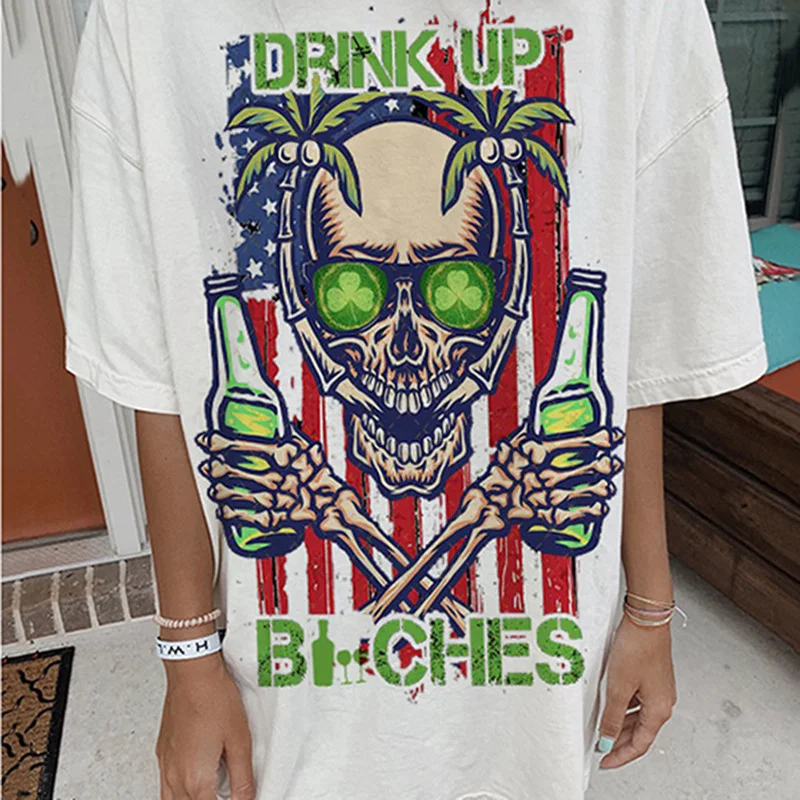 

Funny Skull T Shirt Print Vintage Oversized Graphic Tee Women High Street New Short Sleeve Casual T Shirt for Women Summer 2021