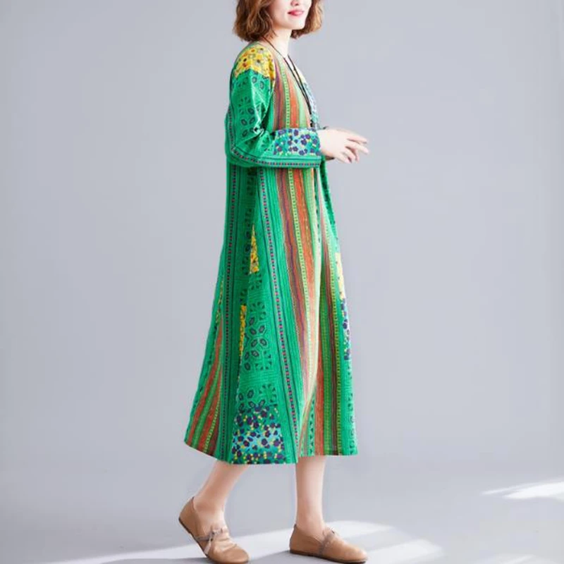 2020 осеннее хлопковое конопляное облегающее длинное платье с принтом в