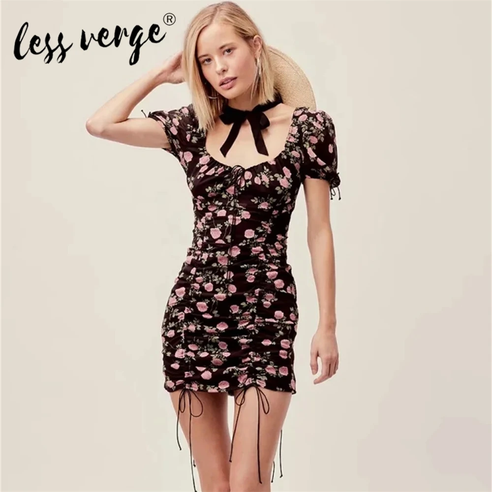 Женское платье с цветочным принтом Lessverge винтажное шифоновое коротким рукавом