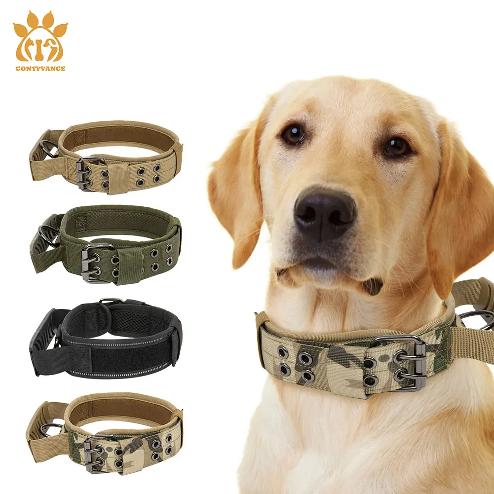 

Tactical Nylon Reflective Five Gears Adjustable Dog Collar Outdoor Military Training Dog Neck Ring With Durable Traction Handle