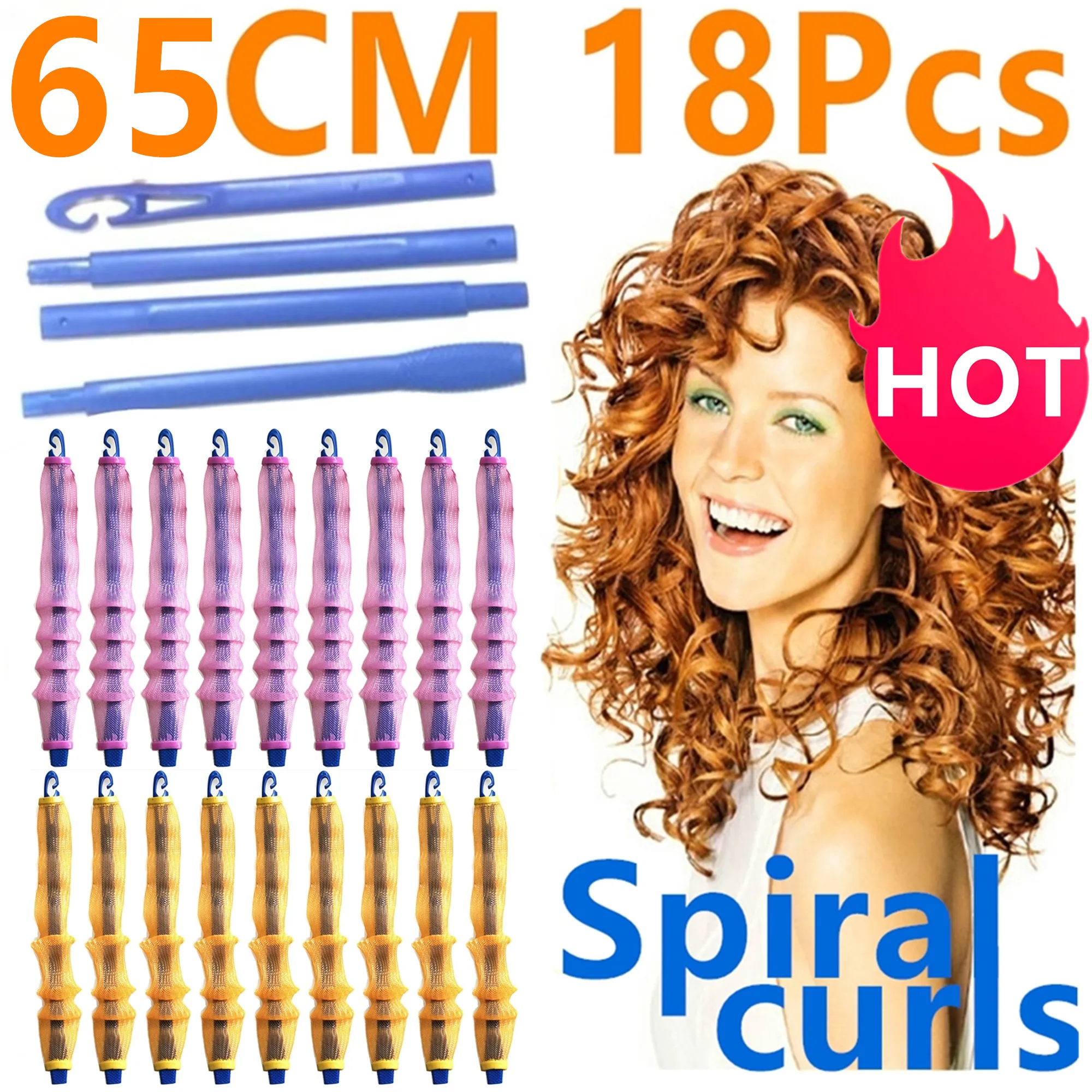 

Hair Curler Wave Not Waveform 65CM Long Hair 18Pcs Spiral Round Heatless Curls Rulos Para Rizar Cabello For Hair Curling