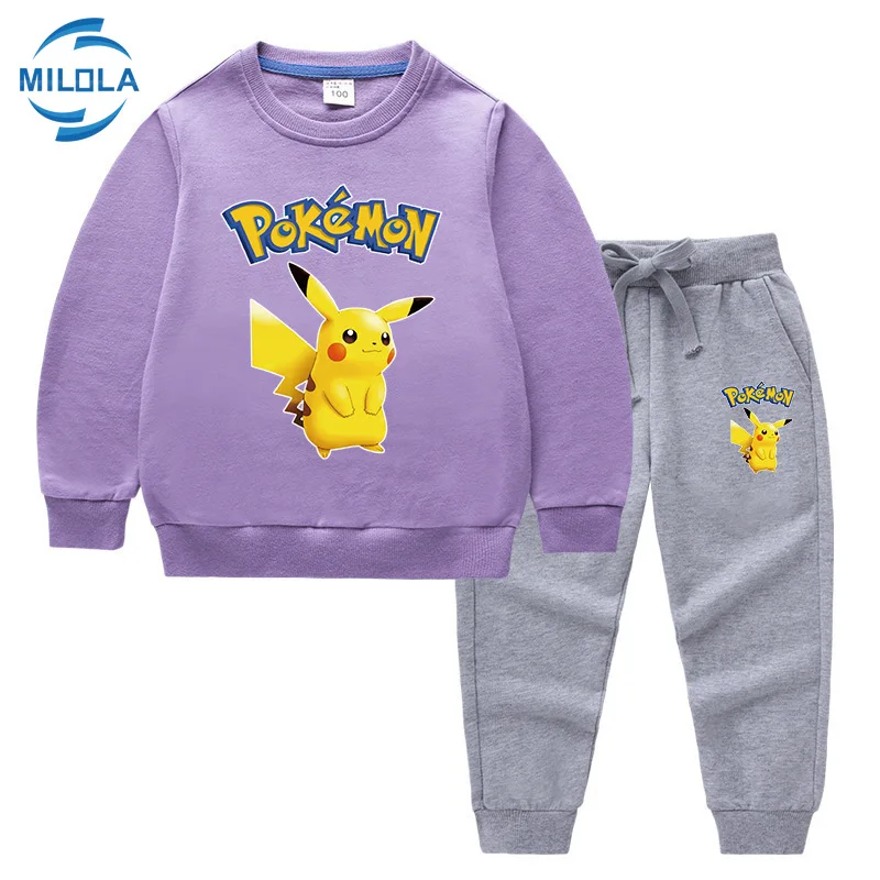 Детский спортивный костюм кофта с капюшоном и штаны изображением покемона для