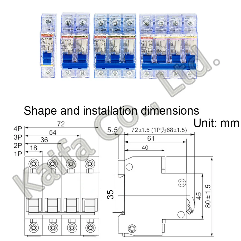 1 шт. прозрачный DZ47-63 1P 2P 3P 4Pin DC 6A 10A 16A 20A 25A 32A 40A 50A 60A 63A 250В мини-выключатель |