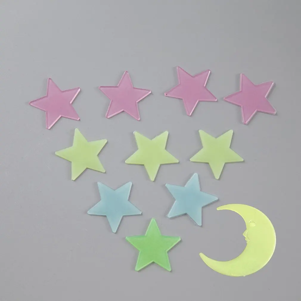 3D стерео наклейки на стену светящиеся звезды и луна флуоресцентные настенные