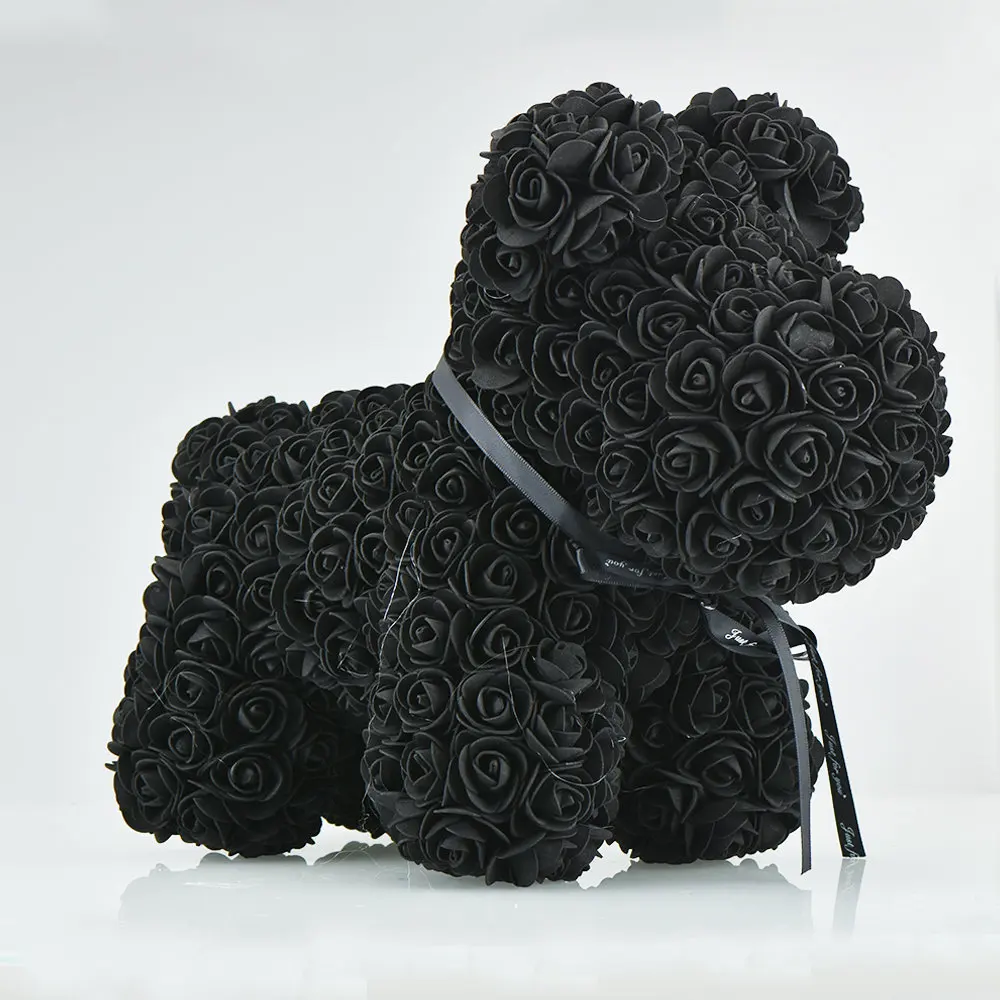 42cm black dog Горячая Распродажа кролик, собака, панда, единорог, плюшевый медведь, роза, мыльный цветок, искусственная игрушка, рождественские подарки для женщин, подарок на день Святого Валентина - Цвет: 42cm black dog