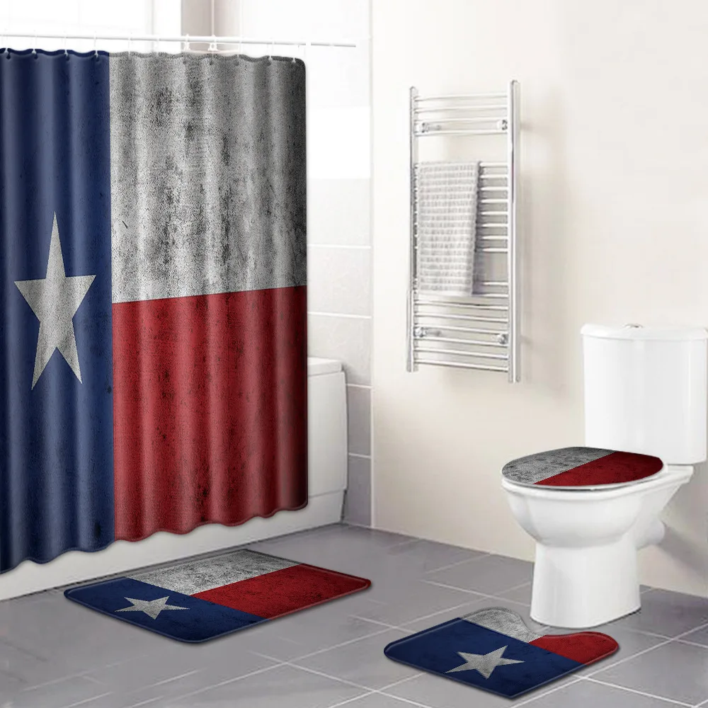 

4Pcs/Set Shower Bath Mat Curtain Carpet Cover Foot Pad Toilet Cover Bath Mat Pad Set Bathroom Curtain with 12 Hooks Home