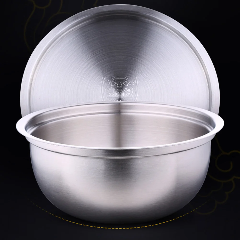 

Stainless Steel Vegatable Basin with Lid Round Mixing Bowl Washing Basin for Kitchen Home (Medium)