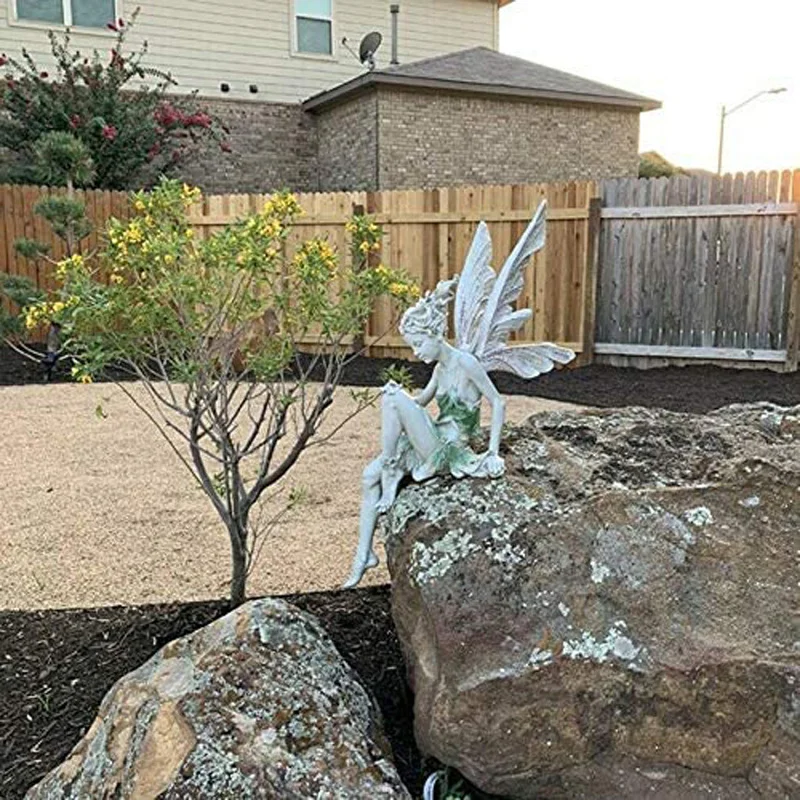 

18cm/22cm Angel Wings Fairy Statue Resin Crafts Flower Fairy Garden Ornaments Sitting Fairy Statue Sculpture Home Bonsai Decor