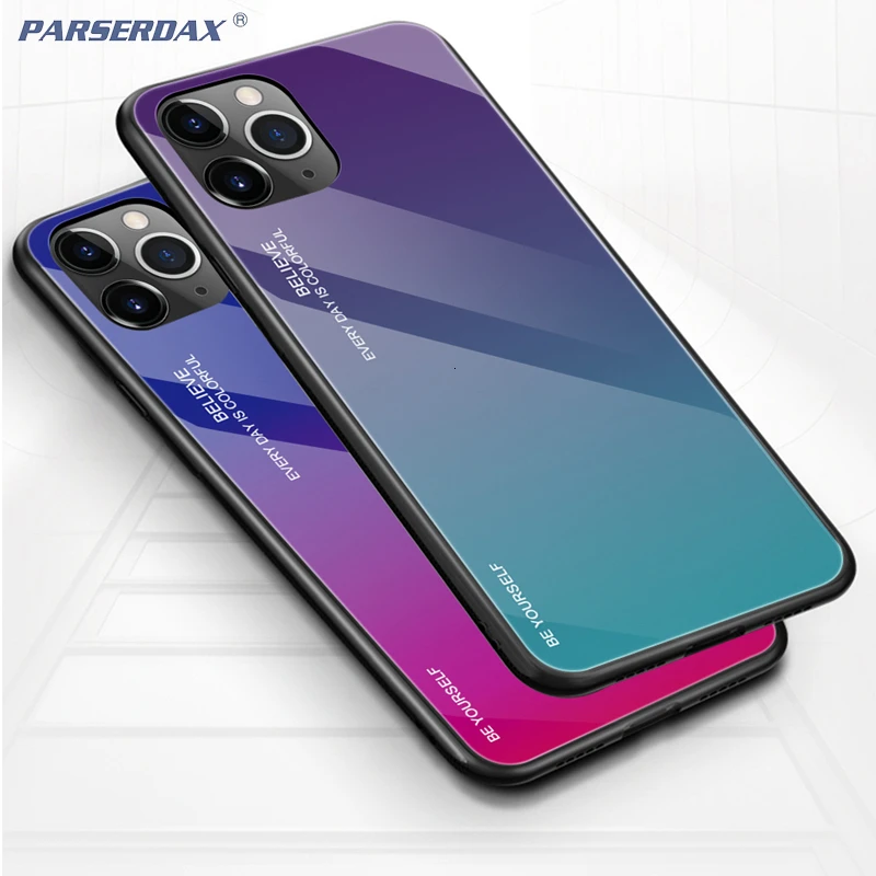 Градиентный чехол для телефона из закаленного стекла для Apple iPhone 11 Pro Max X XS XR 8 7 Plus 6 6S силиконовый мягкий край бампер 1000 шт
