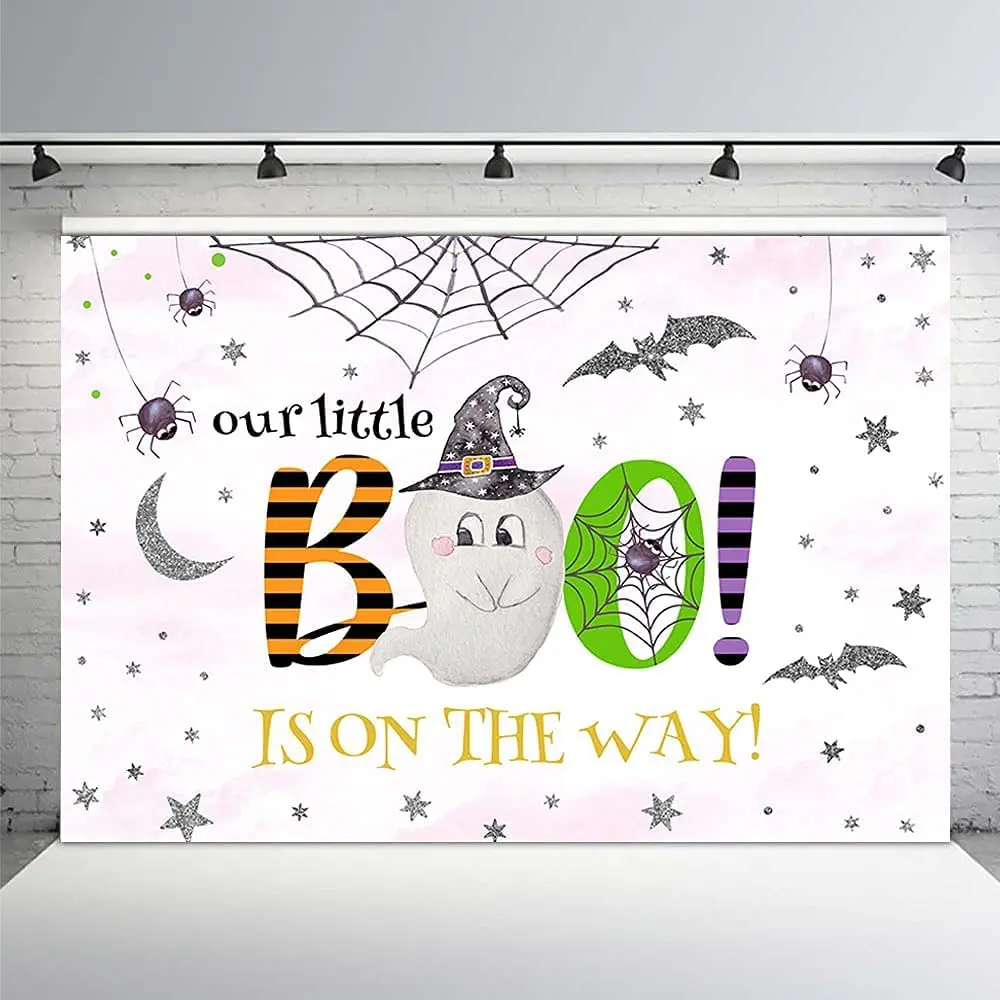 Halloween Little Boo Girl Baby Shower Backdrop Background Pink and Silver Autumn Party Cake Table Banner Decor Supplies