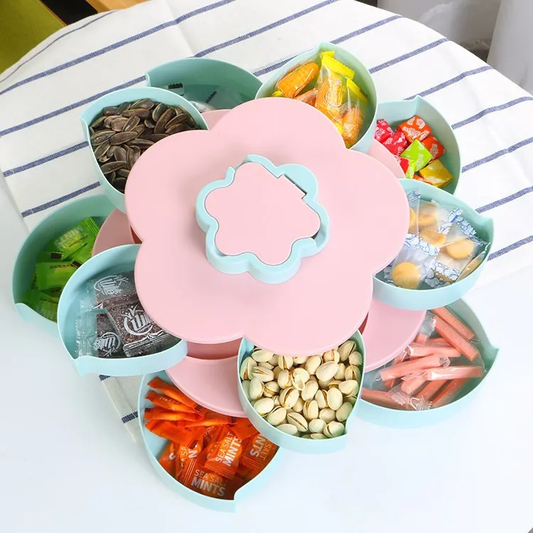 

Single and double layer candy box plastic dried fruit tray, multi-function net celebrity rotating snack nut tray