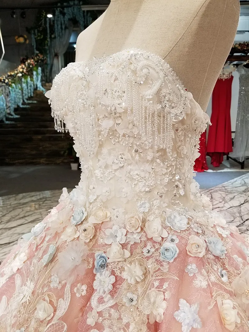 BGW 22117ht Pink Sexy Strapless Dress Quick Shipping 3D Flower Sleeveless Backless Evening Dress 2020 For Lovely Girl From China