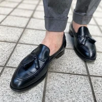 fashionable men spring and autumn black pointed low heel cuff pu leather tassel classic comfortable casual formal shoes ka704